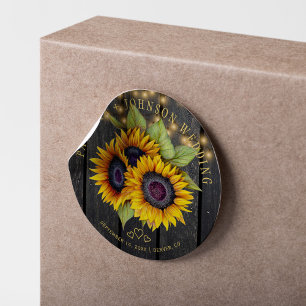 Solblommor elegant Rustit wood ljus bröllop Runt Klistermärke