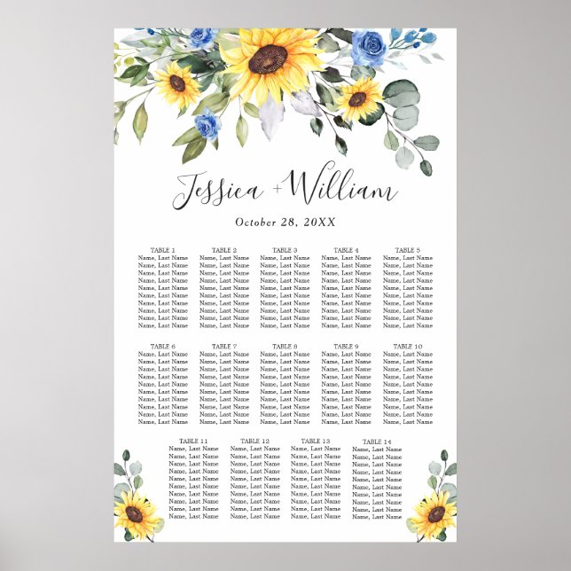 Solblommor Eucalyptus 14 Bord SEATING CHART Poster (Framsidan)