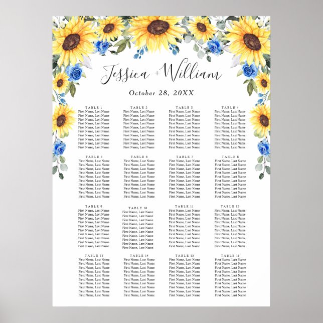 Solblommor Eucalyptus 16 Bord SEATING CHART Poster (Framsidan)