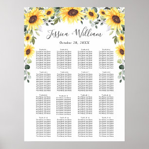 Solblommor Eucalyptus 16 Bord SEATING CHART Poster
