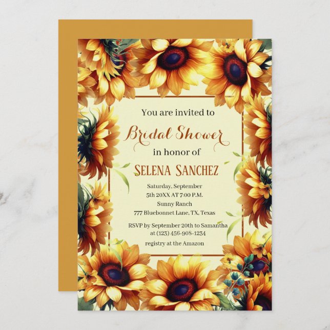 Solblommor Eucalyptus Blommigt Bride Möhippa Inbjudningar (Fram/baksida)