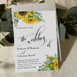 Solblommor Eucalyptus Calligraphy Bröllop Inbjudningar