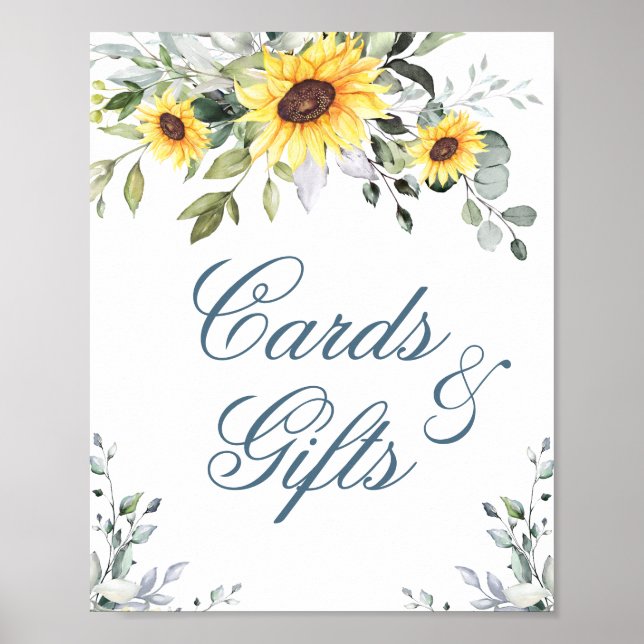 Solblommor Eucalyptus Cards och Gifts Bröllop Sign Poster (Framsidan)