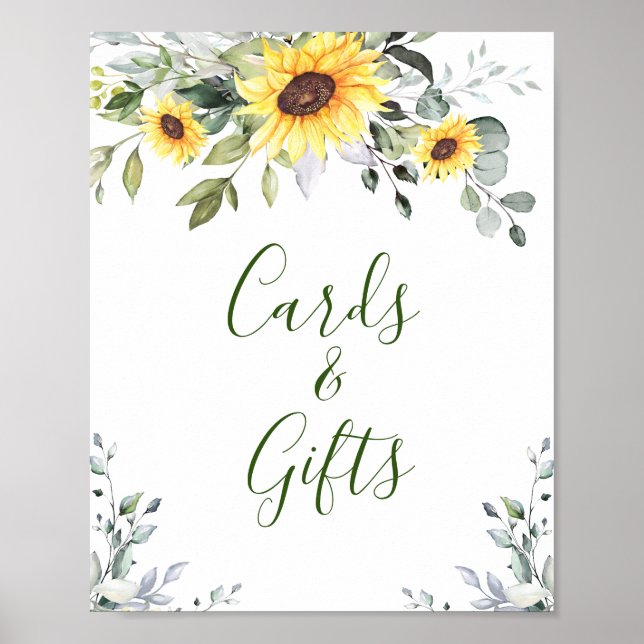 Solblommor Eucalyptus Cards och Gifts Bröllop Sign Poster (Framsidan)