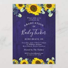 Solblommor Eucalyptus Navy Blue Rustic Studenten Inbjudningar