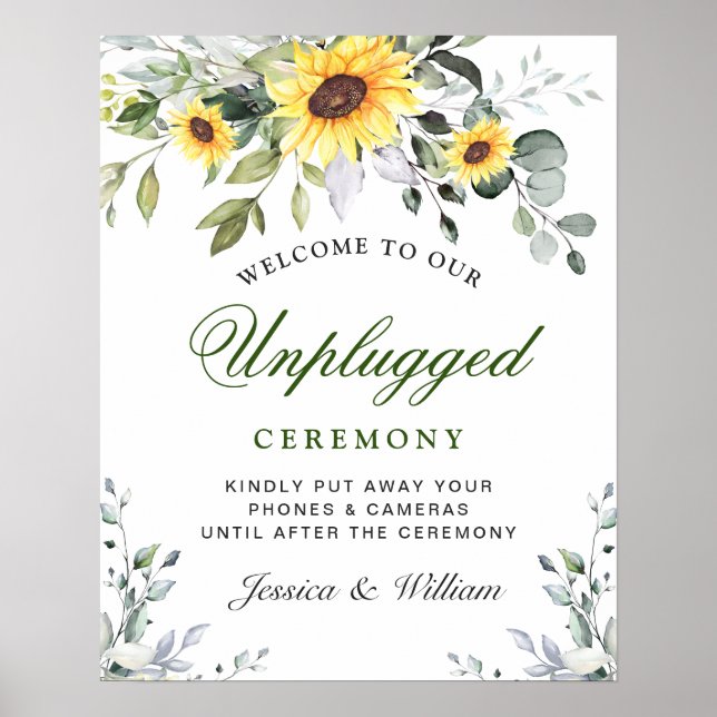 Solblommor Eucalyptus Unplugged Bröllop Ceremony Poster (Framsidan)