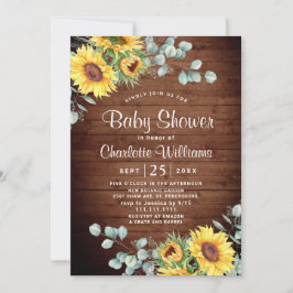 Solblommor Eucalyptus Watercolor Baby Shower Inbjudningar