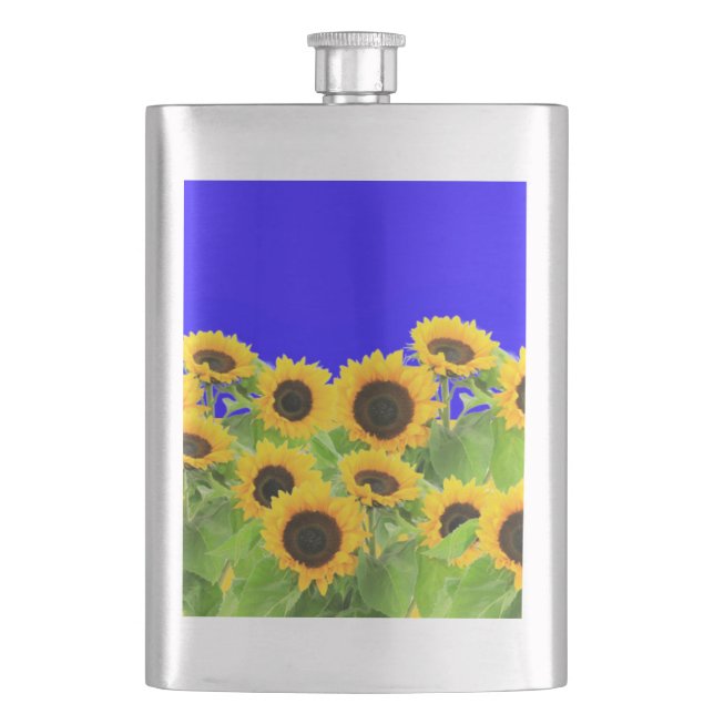 Solblommor Flask Ukrainska Flagga Färg Fickplunta (Framsidan)