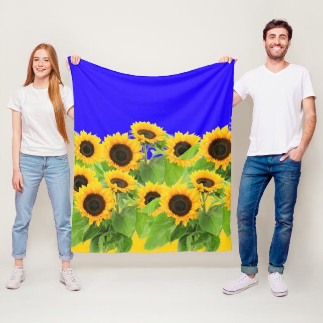 Solblommor Fleece Blanket Ukraina Flagga Färg (På plats)