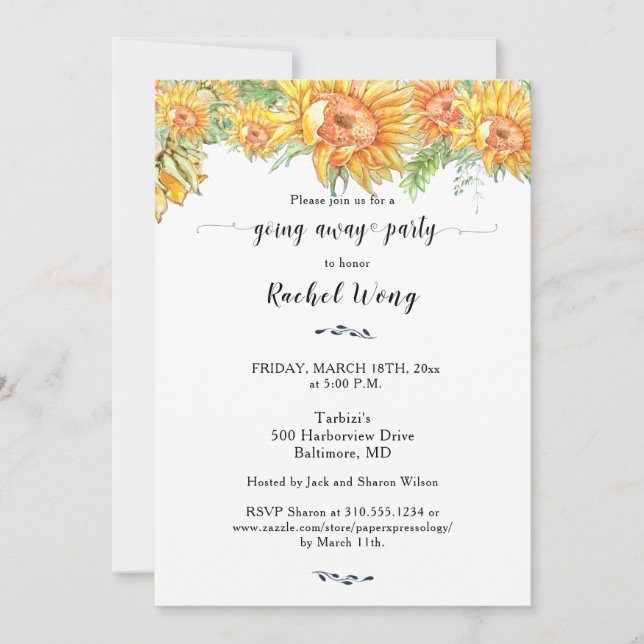 Solblommor Flytta Going Away Party Photo Inbjudningar (Framsida)