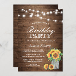 Solblommor Födelsedagsfest Rustic String Ljus Inbjudningar
