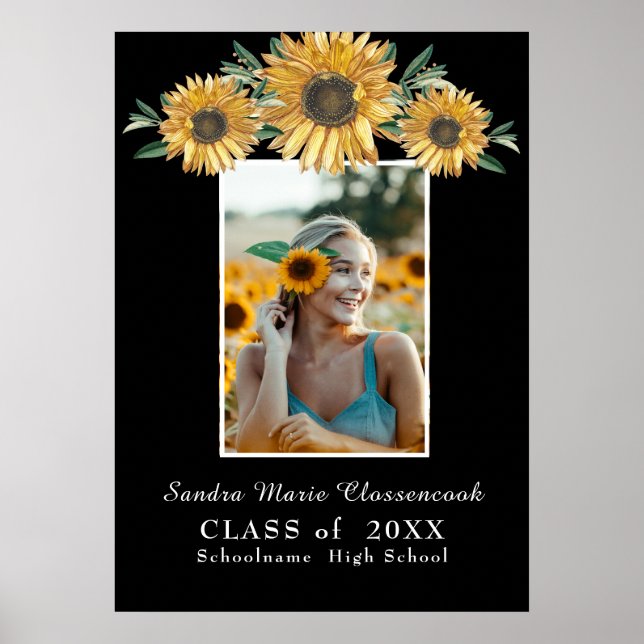 Solblommor, foto Modern Rustic Black Studenten och Poster (Framsidan)