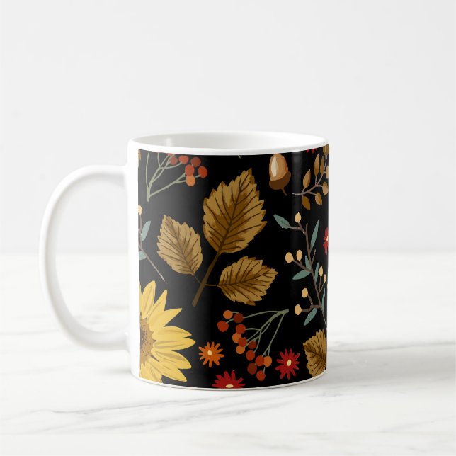 Solblommor från hösten: Maple Black Background Kaffemugg (Vänster)