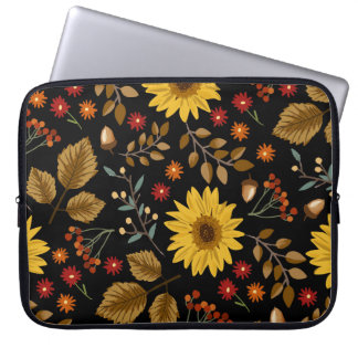 Solblommor från hösten: Maple Black Background Laptop Fodral