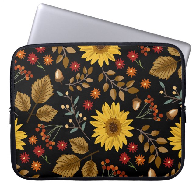 Solblommor från hösten: Maple Black Background Laptop Fodral (Framsidan)
