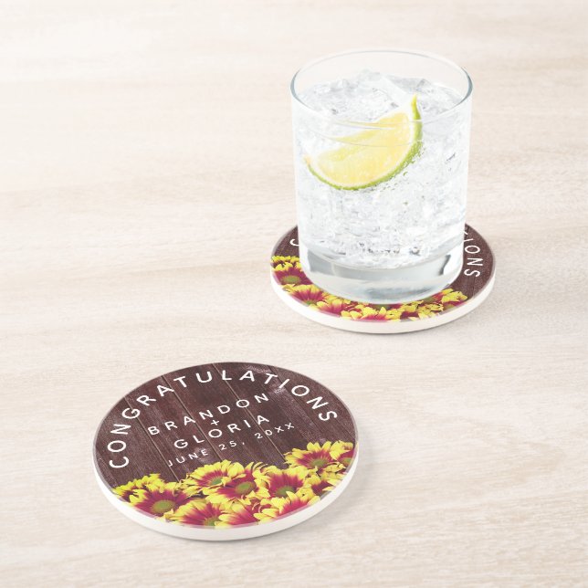 Solblommor från hösten på trästängslet Bröllop Underlägg (Sidan)