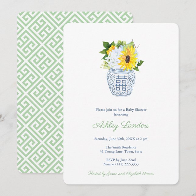 Solblommor Ginger Burk Gender Neutral Baby Shower Inbjudningar (Fram/baksida)