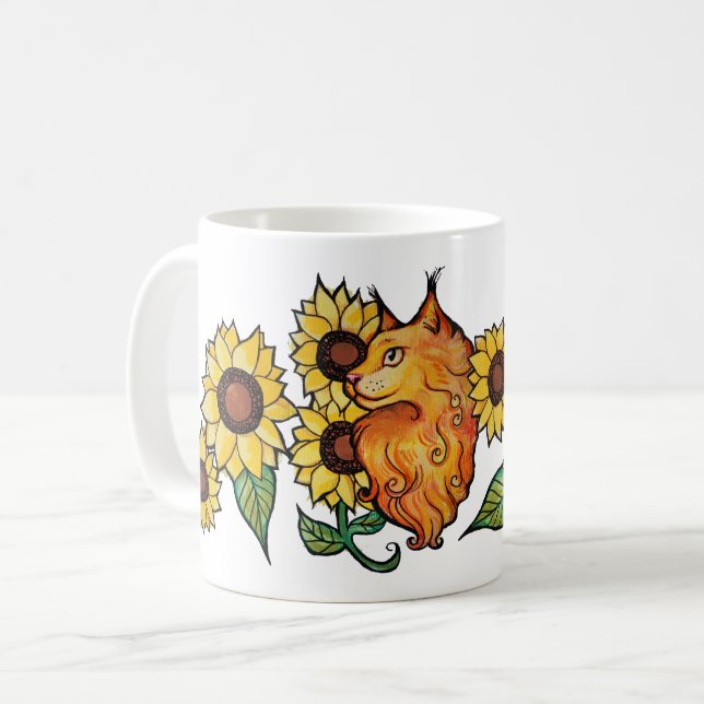 Solblommor Ginger Maine Coon Cat Kaffemugg (Framsida vänster)