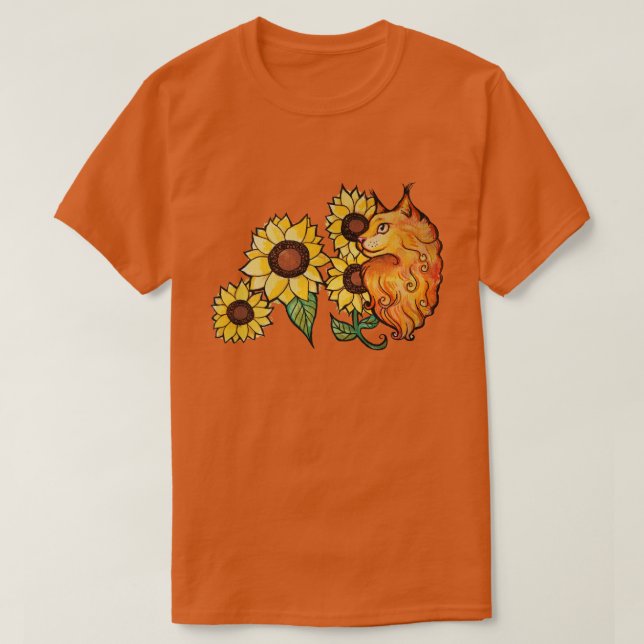 Solblommor Ginger Maine Coon Cat T Shirt (Design framsida)