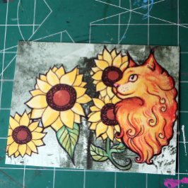Solblommor Ginger Maine Coon Cat Vykort
