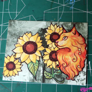 Solblommor Ginger Maine Coon Cat Vykort