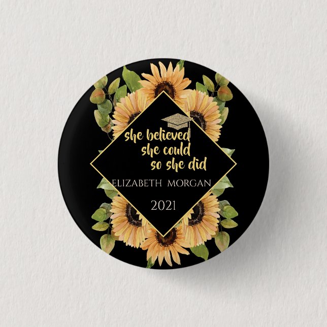 Solblommor Glitter Student Cap Beverage Coaster K Knapp (Framsida)