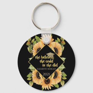 Solblommor Glitter Student Cap Beverage Coaster Nyckelring