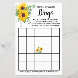 Solblommor Greenery Möhippa Bingo Game Card Flygblad