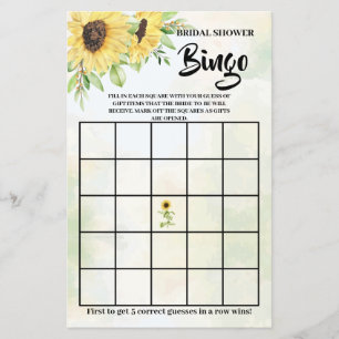 Solblommor Greenery Möhippa Bingo Game Card Flygblad