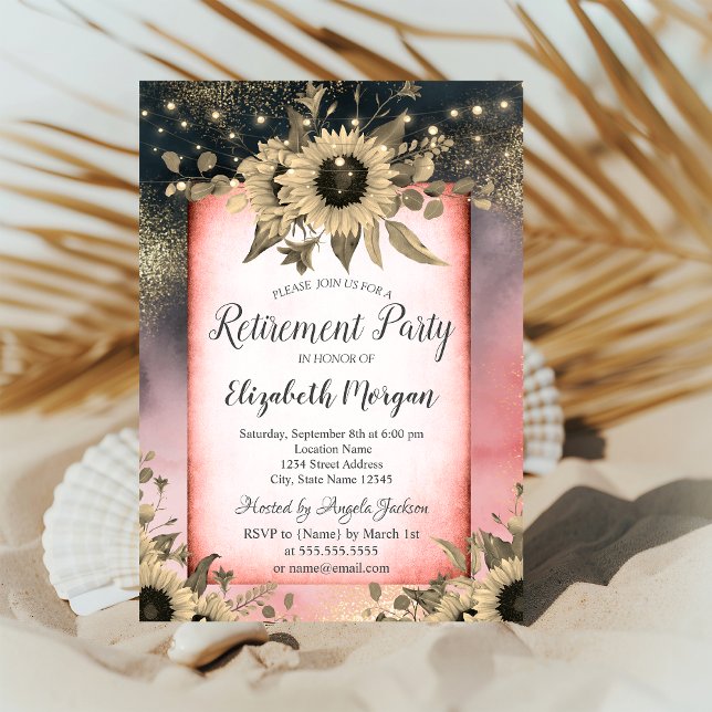 Solblommor Guld Watercolor Pension Inbjudningar (Skapare uppladdad)
