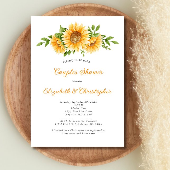 Solblommor Gult Blommigt Bröllop Par Shower Inbjudningar (Sunflowers Yellow Floral Couples Shower Bridal Shower Wedding Show Invitation Digital or Printed)