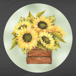 Solblommor Gult Box Watercolor Thanksgiving Runt Klistermärke