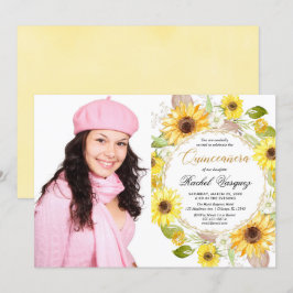 Solblommor gult guld blommigt Quinceanera-foto Inbjudningar
