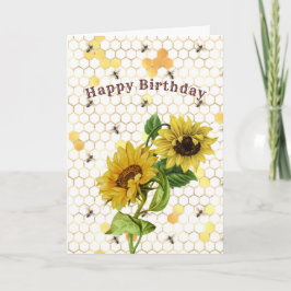 Solblommor Gult Guld Honeycomb Bees Birthday Kort