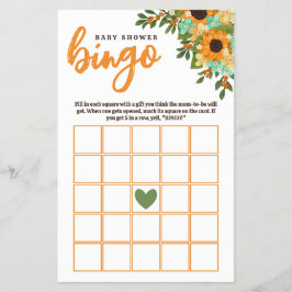 Solblommor Gult Mint Flowers Baby Shower Bingo Flygblad