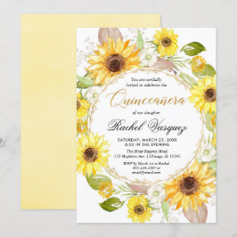 Solblommor, gult och guld blommigt Quinceanera Inbjudningar