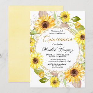 Solblommor, gult och guld blommigt Quinceanera Inbjudningar