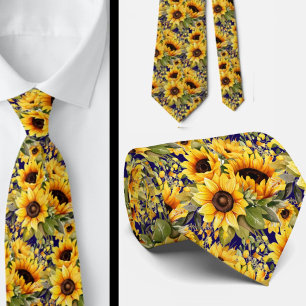 Solblommor Gult och marin blå Blommigt Neck Tie Slips