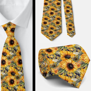 Solblommor Gult och marin blå Blommigt Neck Tie Slips