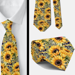 Solblommor Gult och marin blå Blommigt Neck Tie Slips