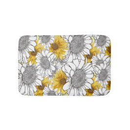 Solblommor, Gult och svartvitt Badrumsmatta
