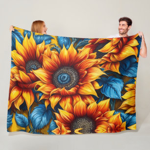 Solblommor, gult röd och blå fleecefilt