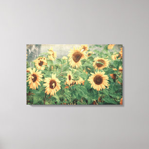 Solblommor Gult Vintage Struktur Blommigt Art Canvastryck