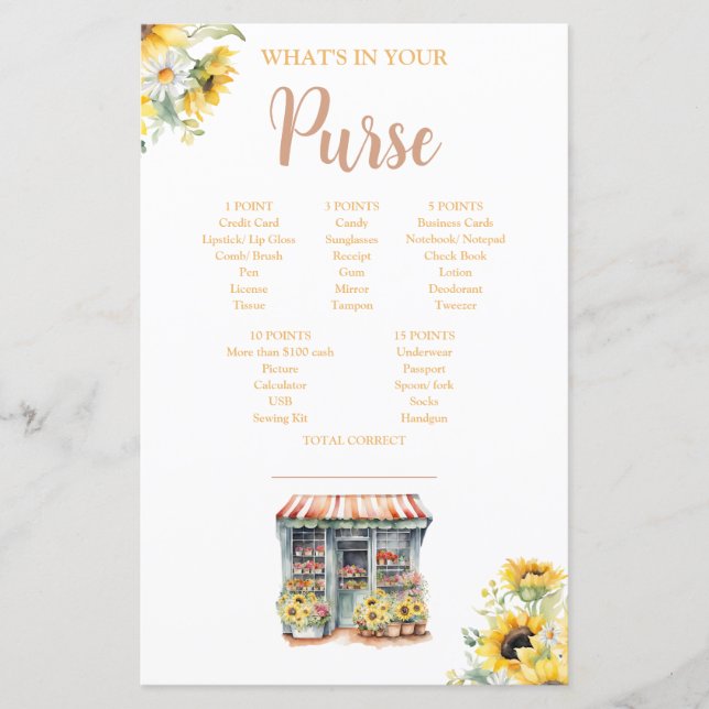 Solblommor hon är borta från marknaden Purse Game (Framsida)