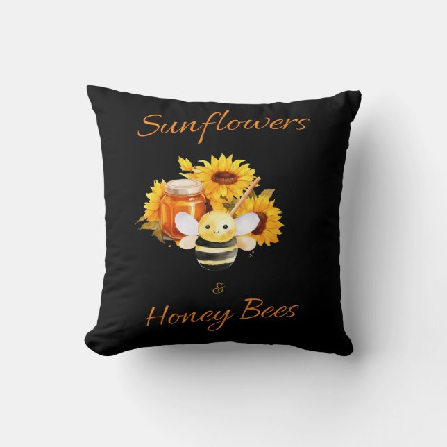 ’Solblommor & honeybee’ Kudde (Framsida)