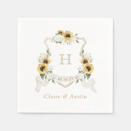 Solblommor Hydrangea Vapensköld Bröllop Monogram Pappersservett