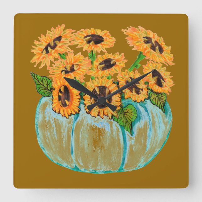 Solblommor i blå pumpa vas klocka (Framsida)