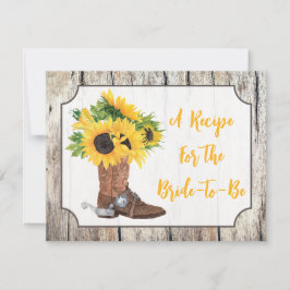 Solblommor i Cowboy Boot Woodgrain Recipe Card Inbjudningar