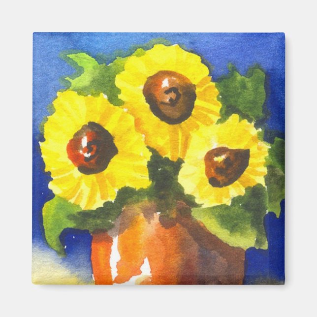 Solblommor i en Clay Pot Magnet (Framsidan)