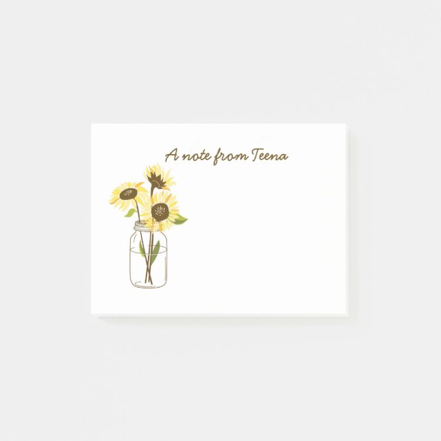 Solblommor i en Mason Burk Post-it Notes (Framsida)